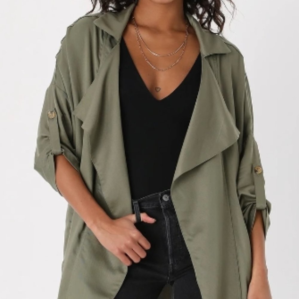 Lulu's Lucky Break Olive Oversize Jacket (XS)